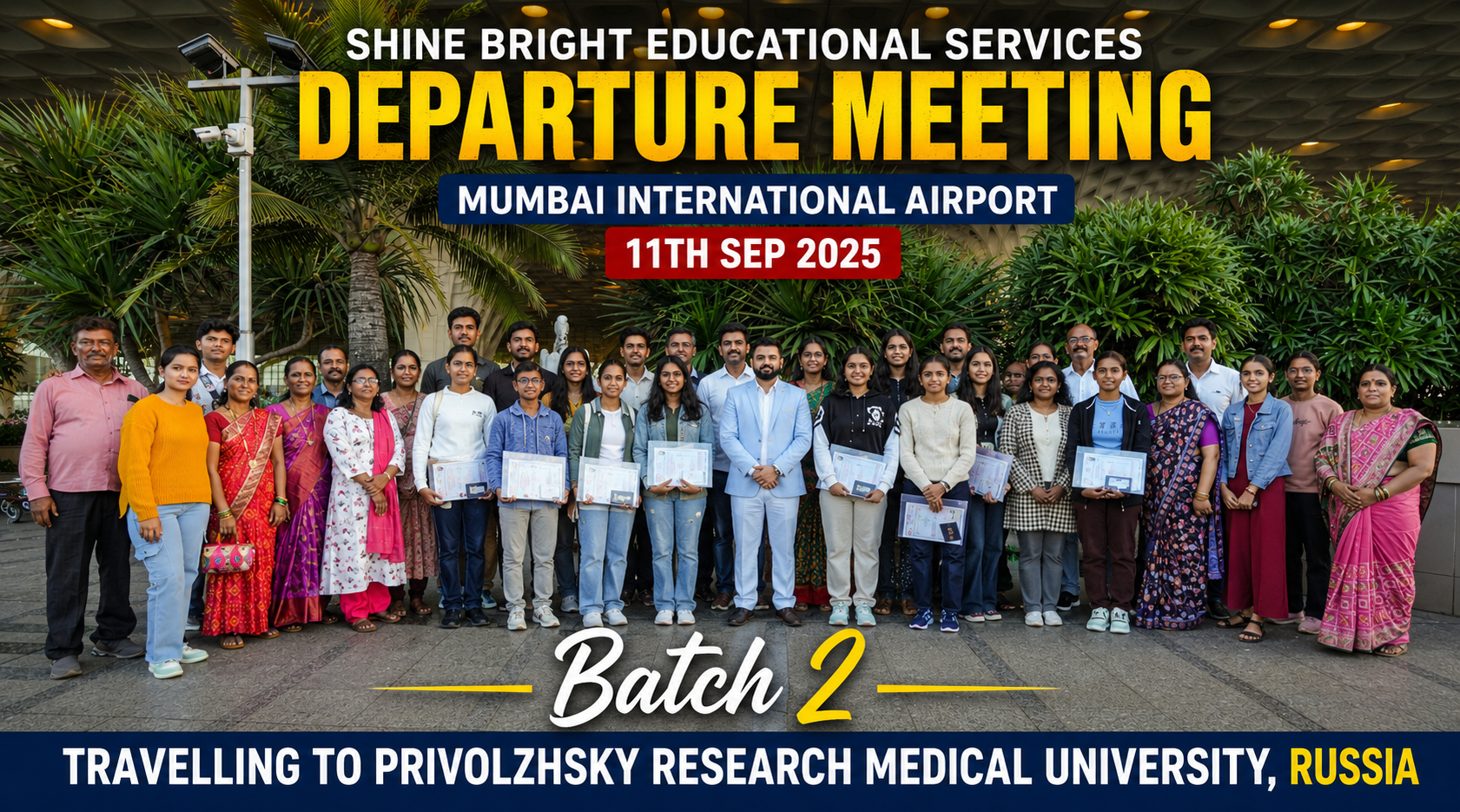 Batch 2 of Shine Bright Students Depart for Russia with Confidence from Mumbai International Airport