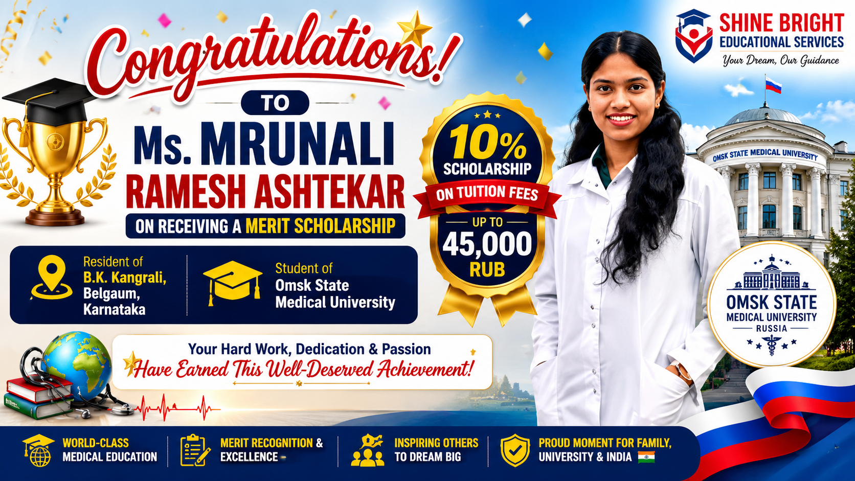 Congratulations to Ms. Mrunali Ramesh Ashtekar on Receiving a Merit Scholarship from Omsk State Medical University